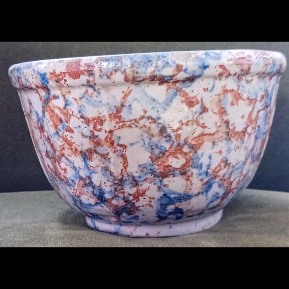 RED WING SPONGEWARE MARBLED BLUE/ORANGE‎ 7" HEAVY RIM PANELED BOWL